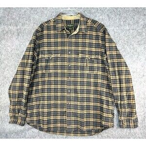 Eddie Bauer Chamois Flannel Shirt Plaid Men’s Size L Heavy Cotton Tan Gray Gorp